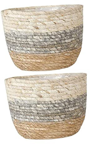 Gatuida 2 Stück Blumenkorb aus Rattan moderner Flechtkorb Körbe rustikal Gewebte für Zimmerpflanzen kühlkorb einkaufskorb Storage Baskets Links Indoor-Blume geflochtene Blumentöpfe Gras