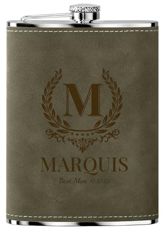 Flasque a Alcool Fiole Personnalisé 1 Pièce Whisky Acier Inoxydable 304 Cadeaux de Mariage Flask Cuir Gravé Vert 8oz