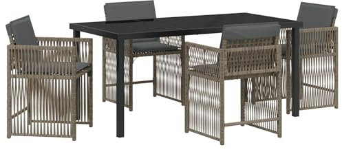 vidaXL 5-delat trädgårdsmöbelset med kuddar grå poly-rattan