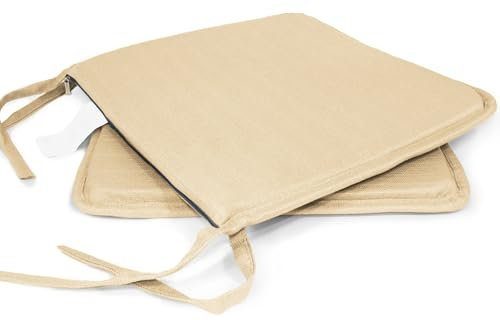MANEMI Pack 2 Cojines para Silla 40x40x2cm - Cojín Decorativo con Textura de Bambú para Silla, Sofá o Comedor - Juego de Cojines de Asiento Estilo Rústico y Transpirable con Cintas de Sujeción,