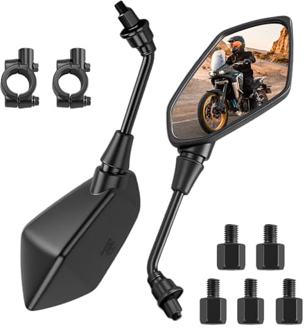Motorcycle Mirrors Set,7/8 Inches Mobility Scooter Mirrors, Motorbike Mirrors with 22mm Handlebar Clamps&M8 M10 Threaded Bolts,Universal Bar End Mirror Motorcycle for Motorcycles ATV (Black)