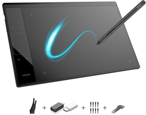 Drawing Tablet VEIKK A30V2,10x6 Zoll Grafiktablett mit 8192 Druckstufen Stift,Zeichentablett mit 4 Sensortasten und einem Gestenpad,Das fur Zeichnung/Design/Online-Bildung/Bearbeitung