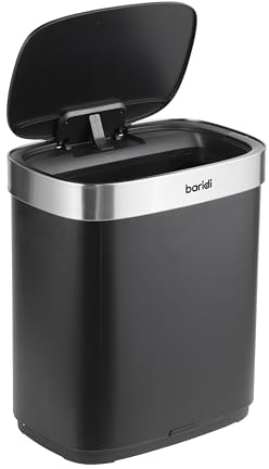 Baridi Sensor Bin, 50L Capacity, Perfect for Home, Office and Bedroom, Black/Stainless Steel – DH281