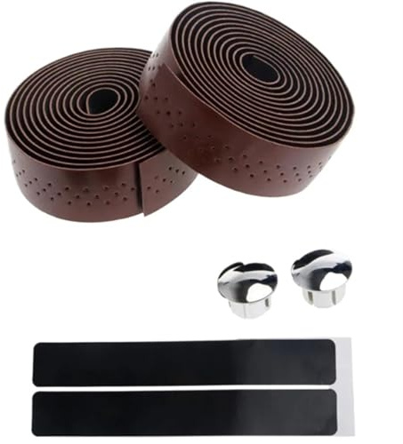 DFGBAPKBL Kabelbinder aus Edelstahl 2 rollen Fahrrad Lenker Band Rennrad PU Leder Perforierte Gürtel Atmungsaktive Weiche MTB Fixed Gear Gürtel Fahrrad Zubehör(Dark Brown)