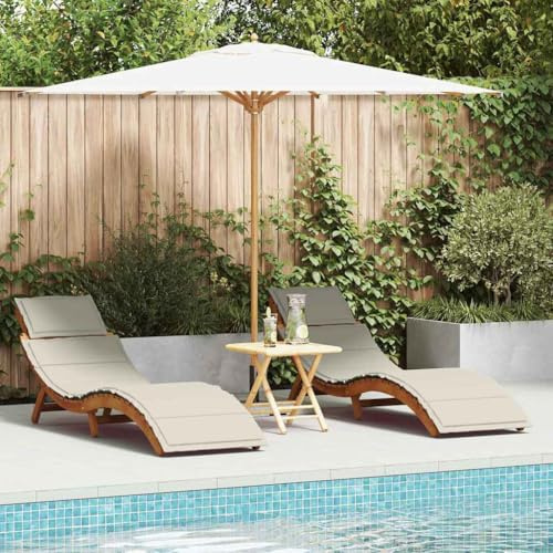 Mandloder Sonnenliege mit Kissen 2er Set, Cremeweiß Massivholz Akazie, 55x184x64cm, verstellbar, wetterfest, Gartenliege, Outdoor Liegestuhl Chaiselongue
