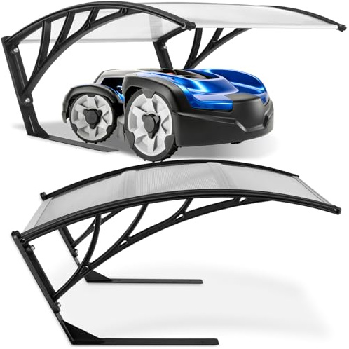 tectake® Garaje para Robot Cortacesped con Estructura Metálica Reforzada, Techo Abovedado Robot cortacesped para Drenaje Eficiente, Casa Jardin Lluvia - 100 x 81 x 48 cm Transparente