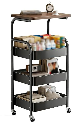 Generico Carrello portaoggetti su ruote | Tavolino con rotelle con piano in legno | Organizzatore for cucina, bagno e soggiorno | Carrello degli snack, Carrello dei libri(A,17x11x40 in/44x30x103cm)