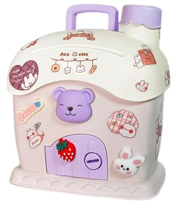 Cream House Coin Bank - Söt spargris med nyckel, hållbar spargris | Krämfärgad med nyckel, fallsäker förvaring prydnad, valvdekor