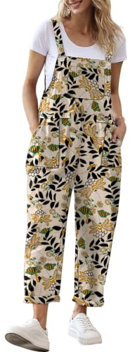 YESNO Women's Dungarees Sleeveless Summer Boho Casual Loose Overall PV9UK | Lightweight Printed Cotton, Adjustable Straps & Side Slits, Loose Fit for Summer Carnival Lounge Wear