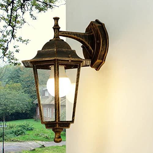 Lámpara de pared exterior de vidrio y aluminio en cobre antiguo, IP44, para puerta de entrada y terraza, 17 cm de ancho, E27, farol rústico antiguo, PARIS