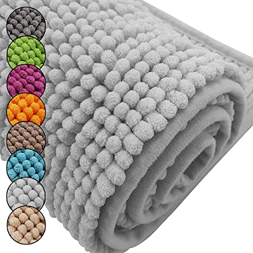 DILUMA Badematte Chenille 60x90 cm Weiß Rutschfester Hochflor Badteppich Luxus Wellness Badvorleger Saugfähig und Flauschig