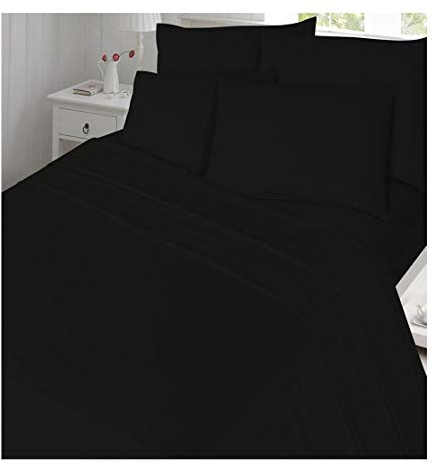DIGITAL SPOT Luxuriöses Thermo-Biber-Bettwäsche-Set, 100 % gebürstete Baumwolle, Spannbettlaken, für Doppelbett, Schwarz