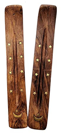 Bless-International Traditional-Handmade-Burner Wooden-Incense-Stick-Holder Ash-Catcher-Stand for-Aromatherapy-Meditation-Yoga (Incense Holder 10 inch(2 pcs))