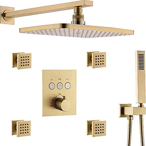 Duschsystem, Duschsystem mit Thermostat rechteckig 30,5 x 20,3 cm, mit 4 Mischdüsen, Luxus Duschset