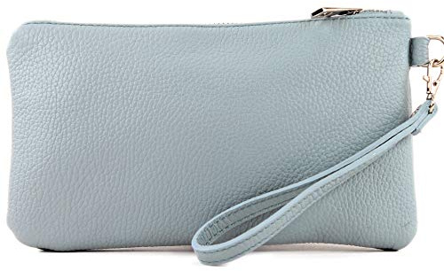 modamoda de - T193 - Pochette/Pochette Italienne Cuir Petit, Couleur:bleu glace