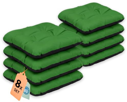Outdoor Sitzkissen Stuhlkissen - 8er Set - 45 x 45 cm - Made in EU, Wasserdichtes & UV-beständig Gartenkissen - Stuhlauflage Stuhlpolster für Balkonstühle - Grün