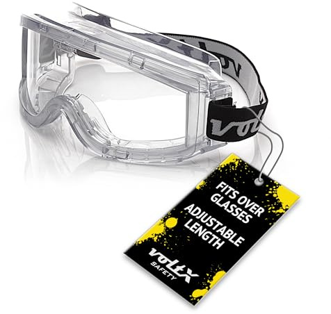 voltX DEFENDER GOGGLES Indirekta ventilerade skyddsglasögon, CE EN166B, EN170-certifierade, anti-dimbelagd, repbeständig UV400-lins, passar över vanliga specifikationer som säkerhetsglasögon för vuxna