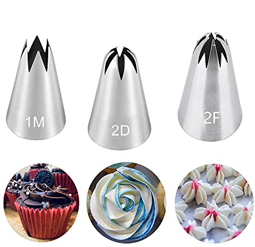 Large Piping Nozzle Tip for Cake Decorating,3 Pcs Icing Piping Tips Cake Piping Nozzles Tips Kit for Baking DIY Cookie Cream Cupcake Decorating,1M 2D 2F