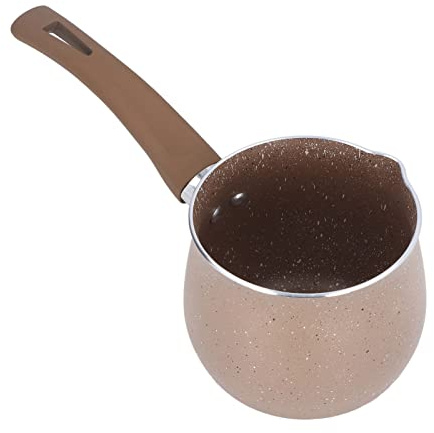 Casserole à Lait Antiadhésive, 10 cm de Diamètre, Alliage d'Aluminium Émaillé, avec Becs Verseurs, Brun