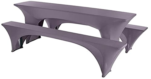 GEBIN Elastisch Biertischhussen Bierbank-Auflage & Tischdecke für 50/70cm 3 TLG-Set Breite Bierzeltgarnitur Stretch Hussen für Festzeltgarnituren Bierbank Hussen (für 50cm Tisch,Grau)