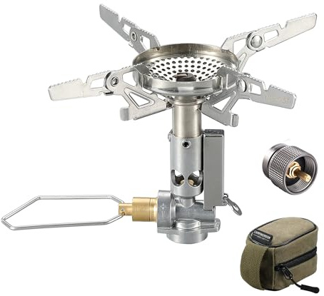 CAMPINGMOON Propane Camping Gas Stove with Igniter & 4 Pot Support Lightweight for 1Lb Propane Tank or EN417 Lindal Valve Z22/XD-2F