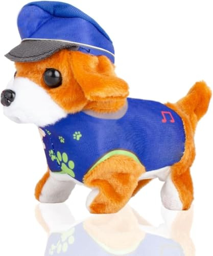 Chien Jouet Électronique qui Aboie et Marche. Chiens de Police avec Costume Bleu. Animal Électrique pour Enfants. Cadeau pour les Enfants. Chiot à Piles qui Marche. (Piles AA non Incluses)
