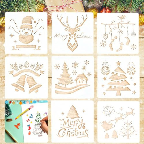 Weihnachtsschablone – 8 wiederverwendbare Schablonen für Fenster, Kinder, Advent, Weihnachtsdekoration