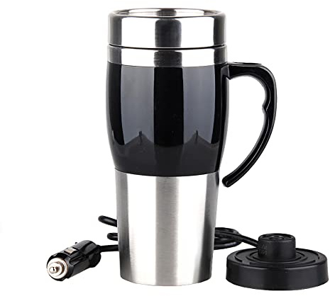 TOTMOX Bollitore elettrico per auto, 400ml 12V Thermos da viaggio portatile per auto elettriche Mini tazza in acciaio inossidabile di accendisigari tazza di acqua riscaldata, nero