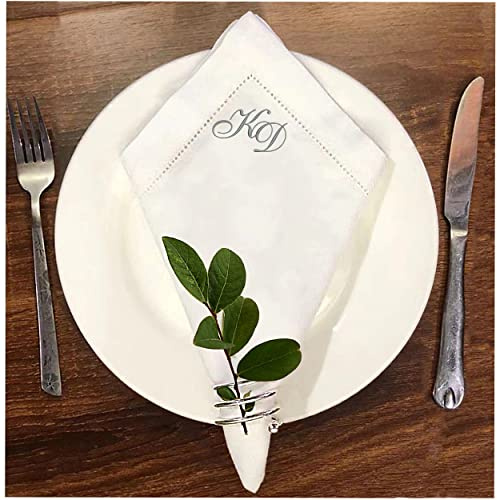 Stoffservietten Hohlsaum Bestickt mit Monogramm (Grau)