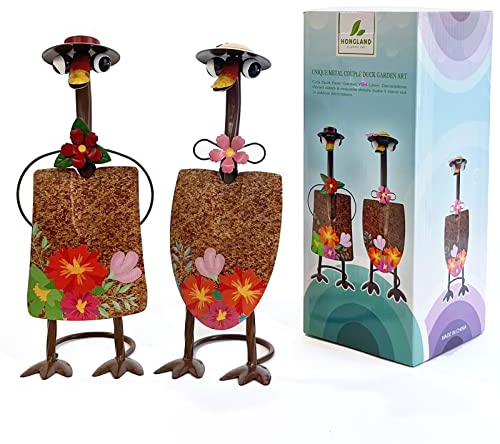 HONGLAND Anatra in metallo da giardino, ornamenti per statue da giardino a forma di anatra, decorazione da giardino per esterni, decorazione da giardino per fattoria, cortile, prato, decorazione