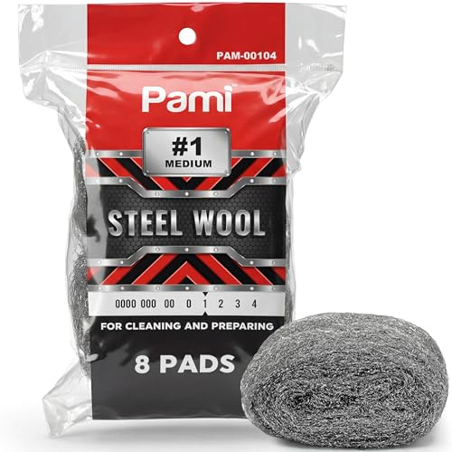 PAMI Steel Wool Scrubbers (Pack of 8) - Medium Steel Wool Cleaning Pads for Kitchen & Bathroom