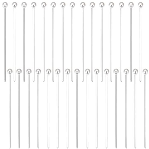 Beebeecraft 1 Box 30 Stück Kugelkopfnadeln Aus Sterlingsilber 30 mm Schmucknadeln Biegbare Nietstifte Für Armbänder Halsketten Schmuckherstellung DIY-Handwerk Kopf: 2 mm