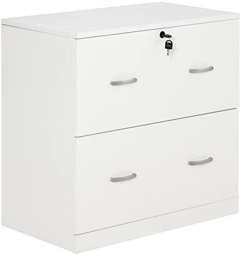 Vinsetto Cajonera de Escritorio con 2 Cajones Cajonera de Oficina con Guías para Carpetas Colgantes para A4 Cerradura y 2 Llaves para Estudio Salón 74x42x72 cm Blanco