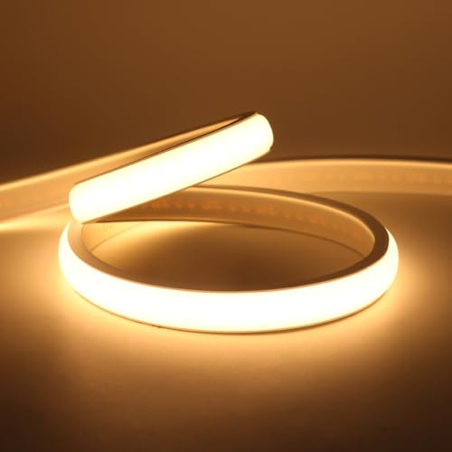 HEGEHE Dimmable COB Neon Strip with Dimmer Switch, IP65 Waterproof Silica Gel LED Rope Light Flexible for Home Kitchen Outdoor Decor(5m, Warm White)