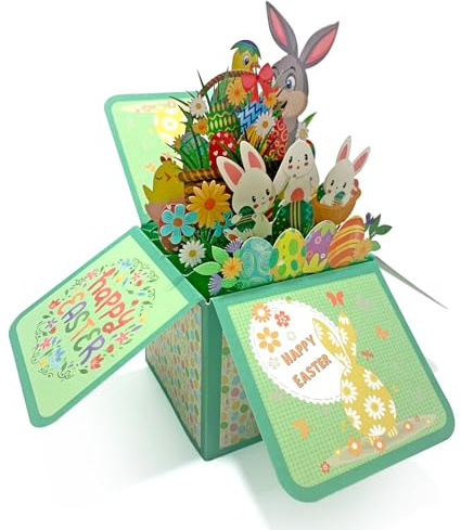 Bekecidi Biglietto di Pasqua Pop Up Biglietto di Fiori di Carta 3D Biglietto di Uova di Pasqua Con Fiori di Coniglietto Biglietto di Pasqua Pop Up 3D con Buste per Bambini, Bambini, Famiglia e Amici