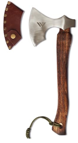 Wilora Axe with Carbon Steel Blade and Wooden Handle - Premium Hatchet with Paracord Lanyard & PU Leather Sheath