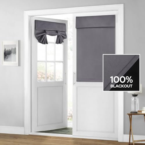 HOMEIDEAS 100% Blackout French Door Curtains, Privacy Room Darkening Curtains, 26 X 40 Inch Thermal Insulated Shades for Bedroom, (1 Panel, Grey)