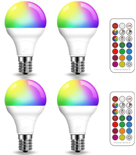 ILC E17 Intermediate Base LED Light Bulbs (40w Equivalent) 5W, Color Changing RGB, 2700K Warm White, 12 Colors 2 Modes Timing with Remote Control (4 Pack)