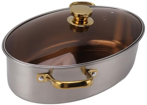 HOHXFYP Vaporera de Pescado de Acero Inoxidable, Utensilios de Cocina Ovalados Multiusos con Cacerola de Cerámica, Rejilla, Tapa, Vaporera de 8 Cuartos para Cocinar, Vaporera de Alimentos