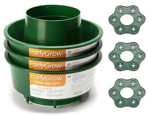 EarlyGrow Tomato Vegetable Grow Bag Watering Pot Halo Wigwam 3-Pack Support | With wigwam cane grip to support climbing plants.