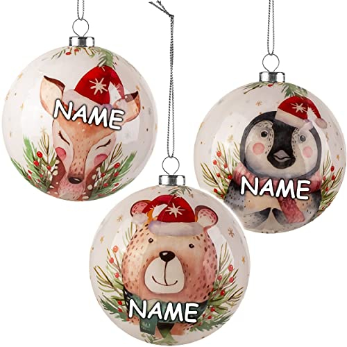 alles-meine.de GmbH 3 Stück große Weihnachtsbaumkugeln Verschiedene Motive wählbar Innen & Außen - inkl. Name - bruchfest - Kunststoff - wetterfest + wasserfest - Ø 8 cm - ..