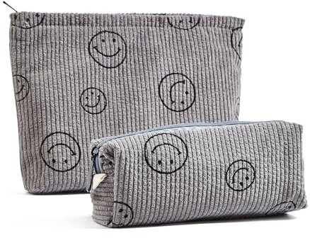 2 stück Kosmetiktasche, schminktasche klein,reißverschlüsse,kordsamt Kosmetiktasche,travel Cosmetic Organizer für Damen mädchen,grau