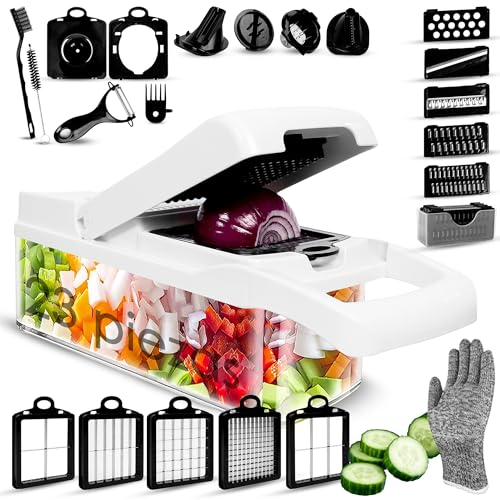 Multifuncional Cortador de Verdura Manual 23 en 1, Mandolina de Cocina Profesional, Picador de Verduras y Patata, Espiralizador, Rallador Cebolla, Cuchillas de Acero Inoxidable, Utensilios de Cocina.