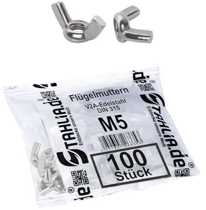 Stahlia Flügelmutter M5 Edelstahl Muttern Set (100 Stück) Gewindemutter DIN 315 Flügelmuttern Schmetterlingsmutter Schraubenmutter Muttern Sortiment