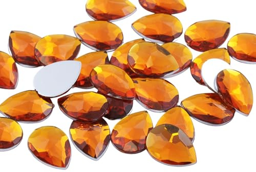 Allstarco 18 x 13 mm, orangefarbene Hyazinthe H125, flache Rückseite, tropfenförmige Acryl-Strasssteine, Kunststoff-Edelsteine für Schmuckherstellung, Kostüme, Schmuck, Cosplay, Kartenherstellung,
