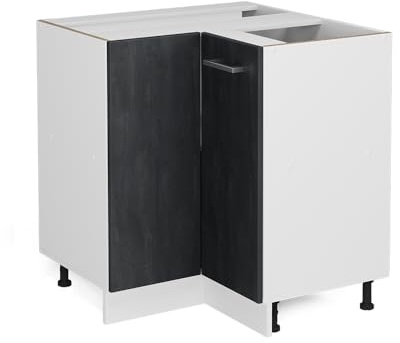 Vicco Eckunterschrank R-Line, Schwarz Beton, 75.6 cm | Verbindet zwei Küchenseiten · Ohne Arbeitsplatte · Höhenverstellbare Füße · 1 Einlegeboden · 1 Tür