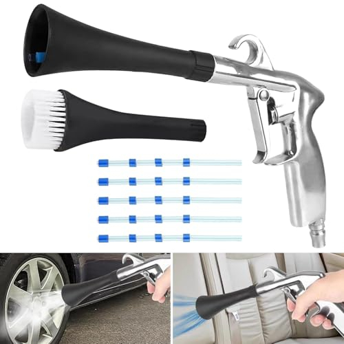 Soufflette Air Comprimé, Pistolet Sablage Air Comprimé, Soufflette Compresseur, Pistolet Nettoyage Voiture avec 5 Tuyaux et Buse, pour Eliminer l'humidité, la Saleté et les Débris