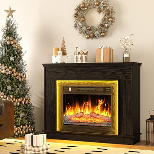YITAHOME Fireplace, Black Electric Fireplace and Surround Fireplace Suite 39 with Programmable 7day Remote Control, Modern Realistic LED Flame, with Timer and LED Light Strip, 26D x 100W x 80.5H | Fireplace Surrounds, Realistic 3D Flame Effect, 24-Colour LED Ambient Light, 2000W Heater, 7-day Thermostat, 0.5-6H Timer