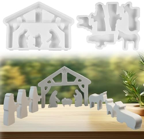 2 Stück Silikonform Weihnachten Krippe, Gießformen Weihnachten Silikonform Gießformen Krippe Silikon Weihnachten Thanksgiving DIY Handwerk Krippenkerzenform Silikon Gießform Krippe