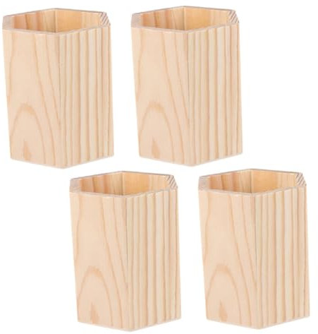 Zerodeko 4stücke Leere Holz Stiftbehälter Unbehandelt Schreibtisch Stifthalter Organizer Bleistift Halter Pinsel Topf